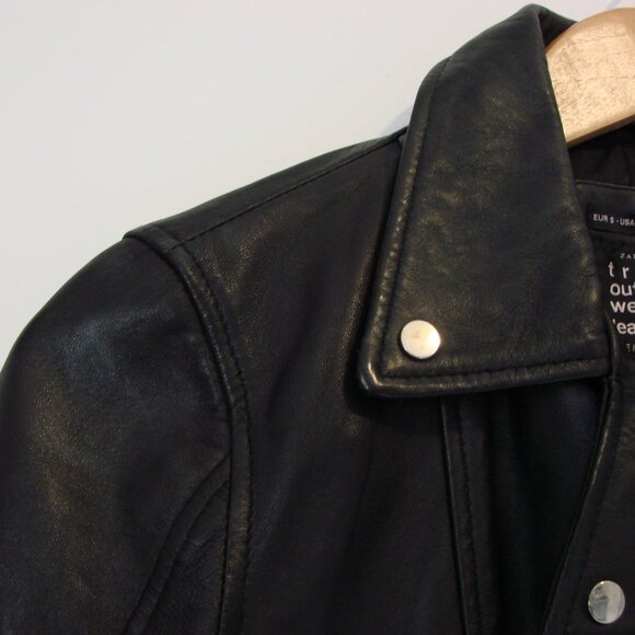 ZARA Black Faux Leather Moto Jacket Bomber Zippers Soft Size Small - Picture 6 of 12
